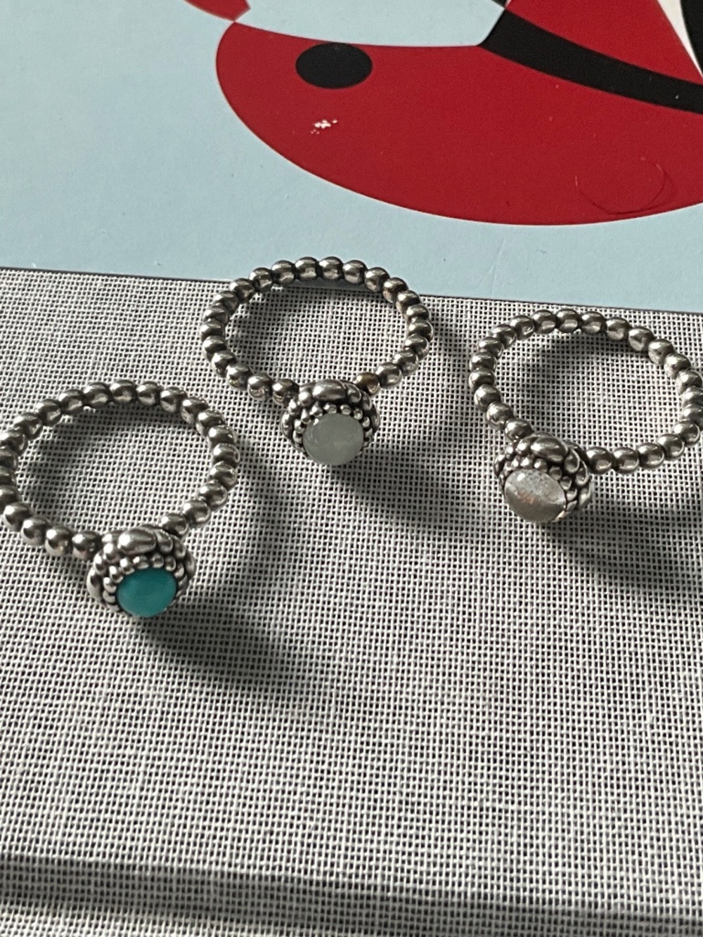 Pandora Sterling Silver Stackable Ring Set | 3 Semi-Precious Stone Rings | 5.5